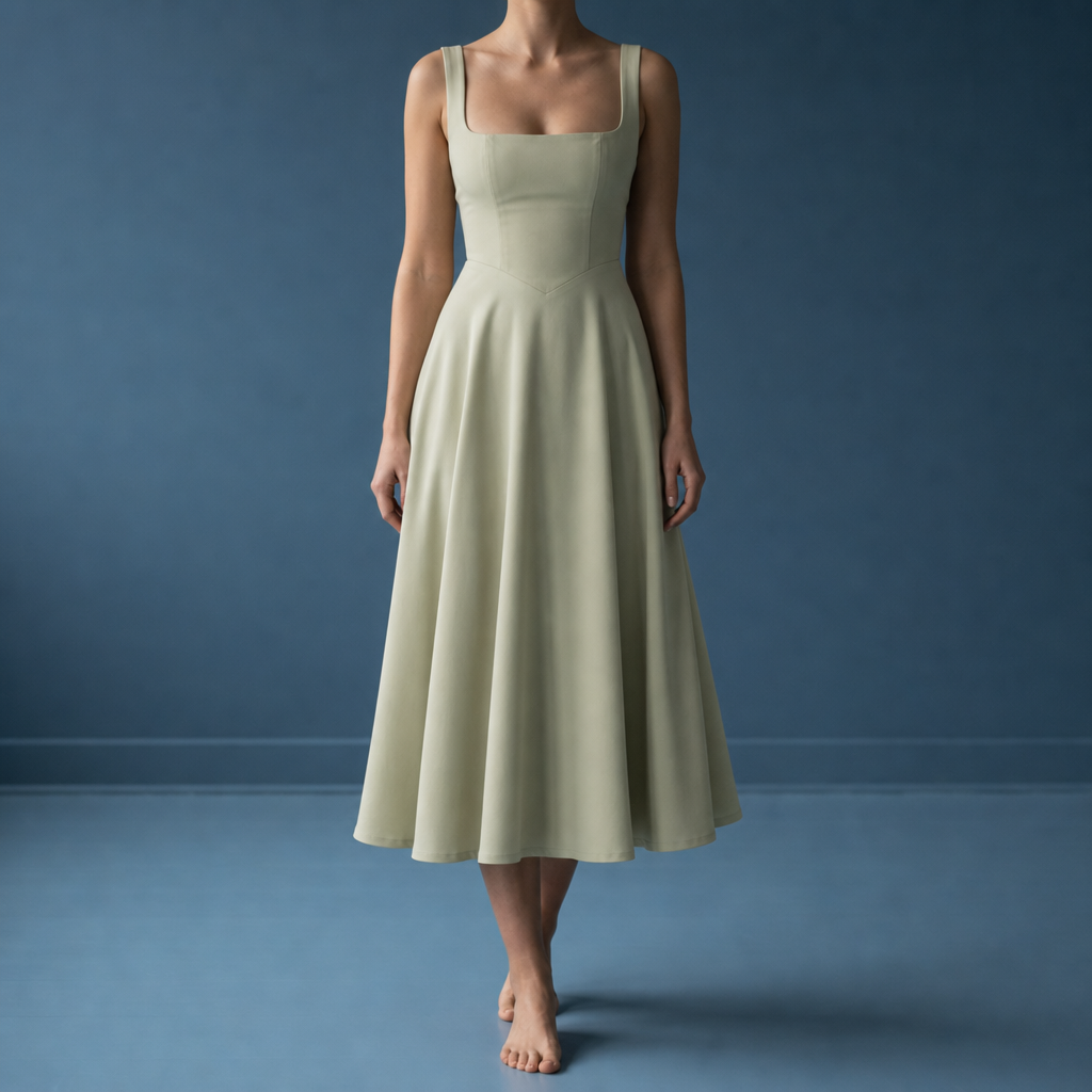 Tavira Square Neck Fit & Flare in Sage Green