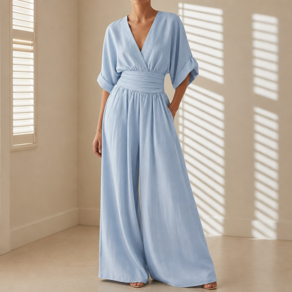 Siracusa V-Neck Wide-Leg Jumpsuit in Sky Blue