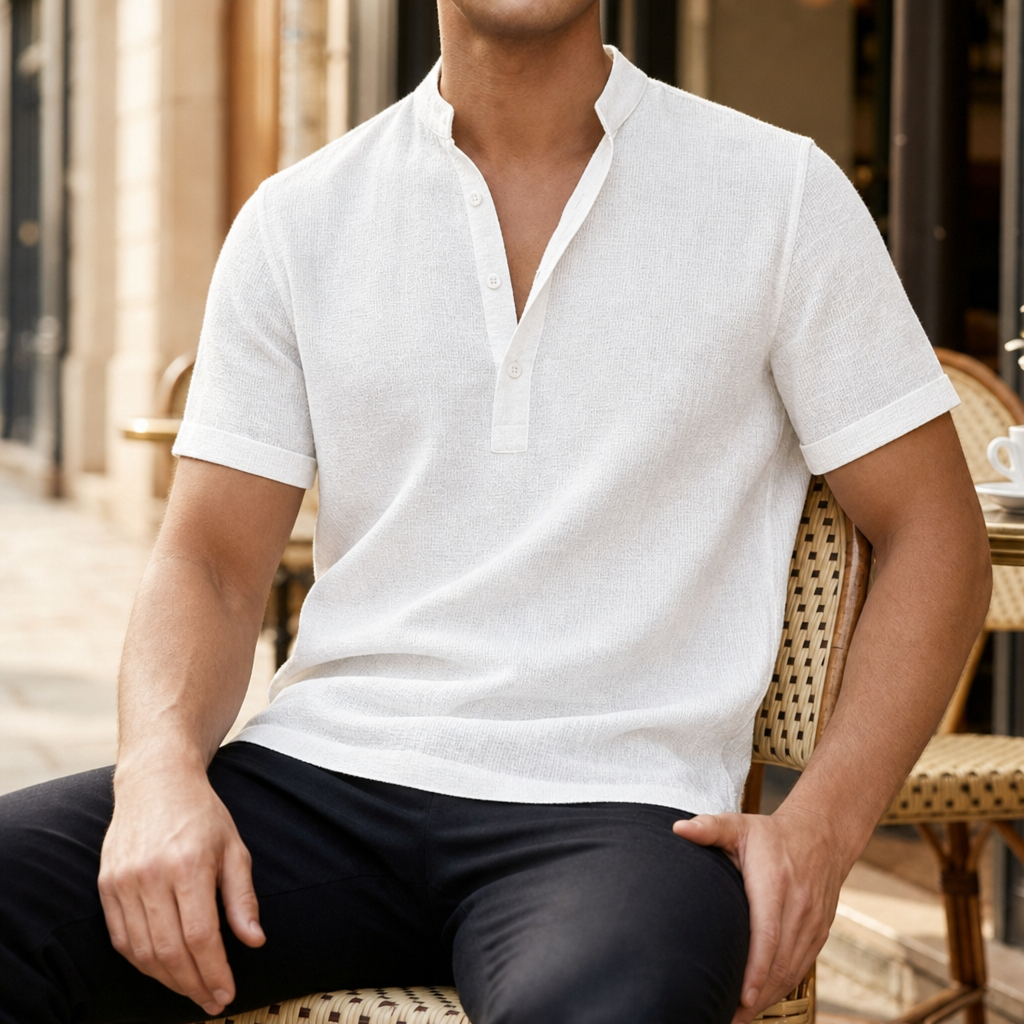 Polignano Linen Henley Shirt in White