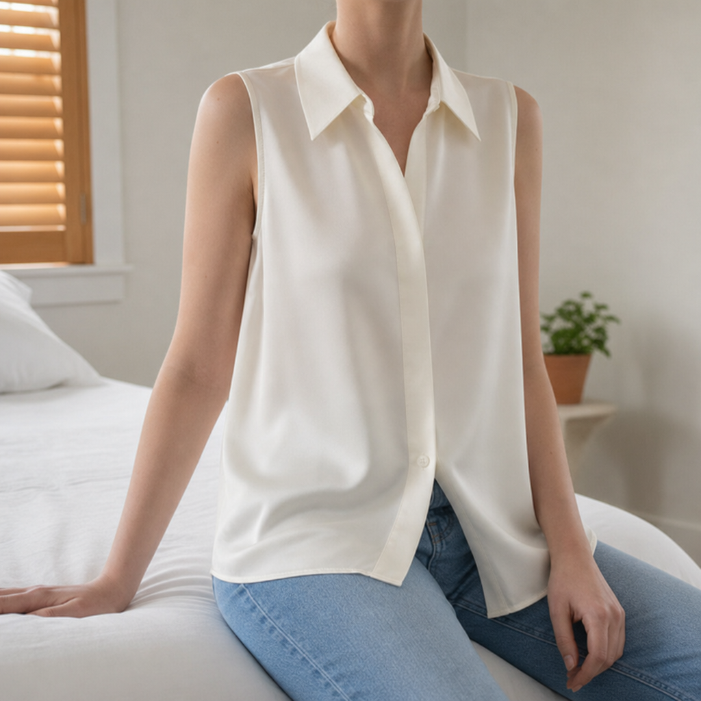 Spoleto Satin Sleeveless Blouse in White