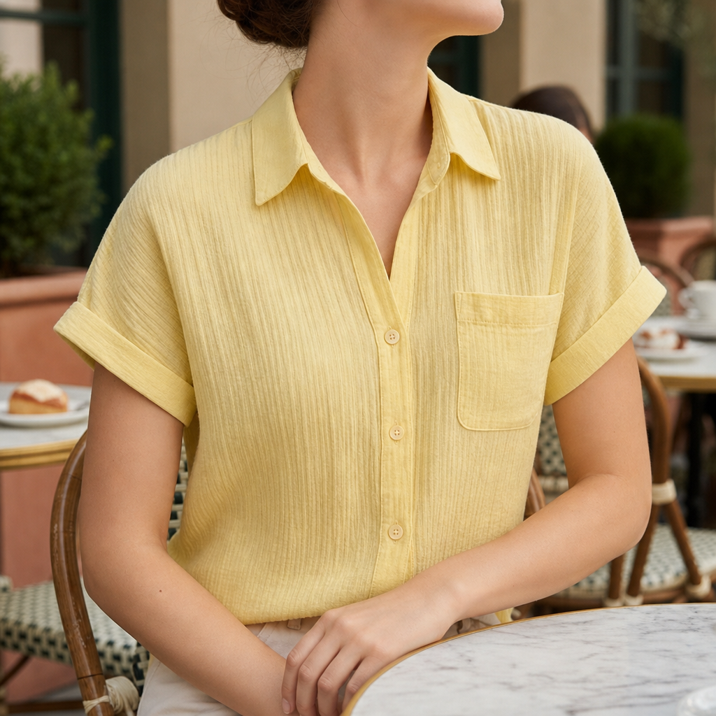 Larnaca Gauze Button-Down Shirt in Yellow