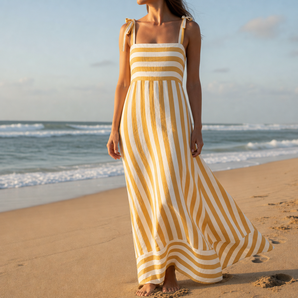 Arles Tie-Strap Maxi Dress in Yellow