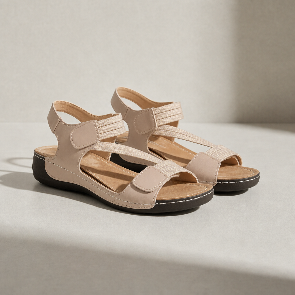 Marsaxlokk Orthopedic Cross Strap Sandals in Beige