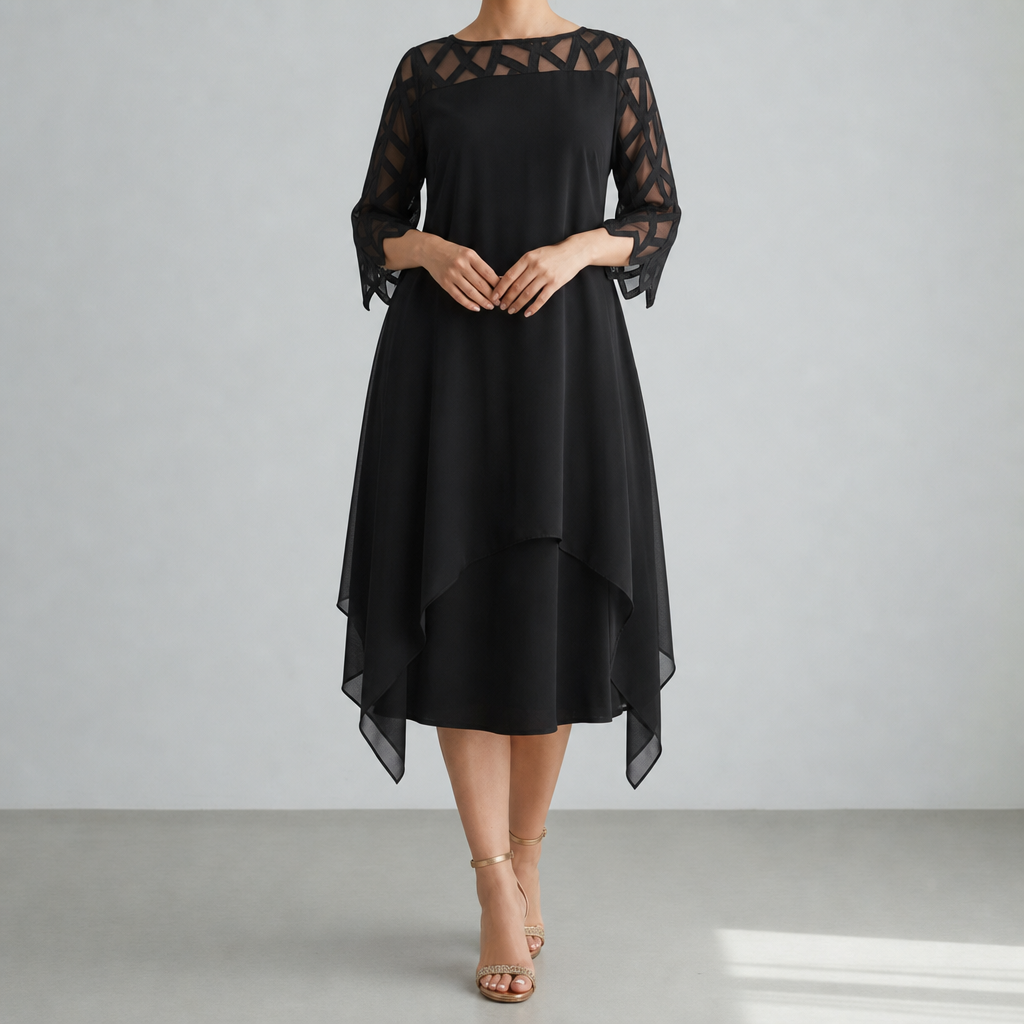 Lamego Lace Sleeve Midi Dress in Black (Almost sold out)