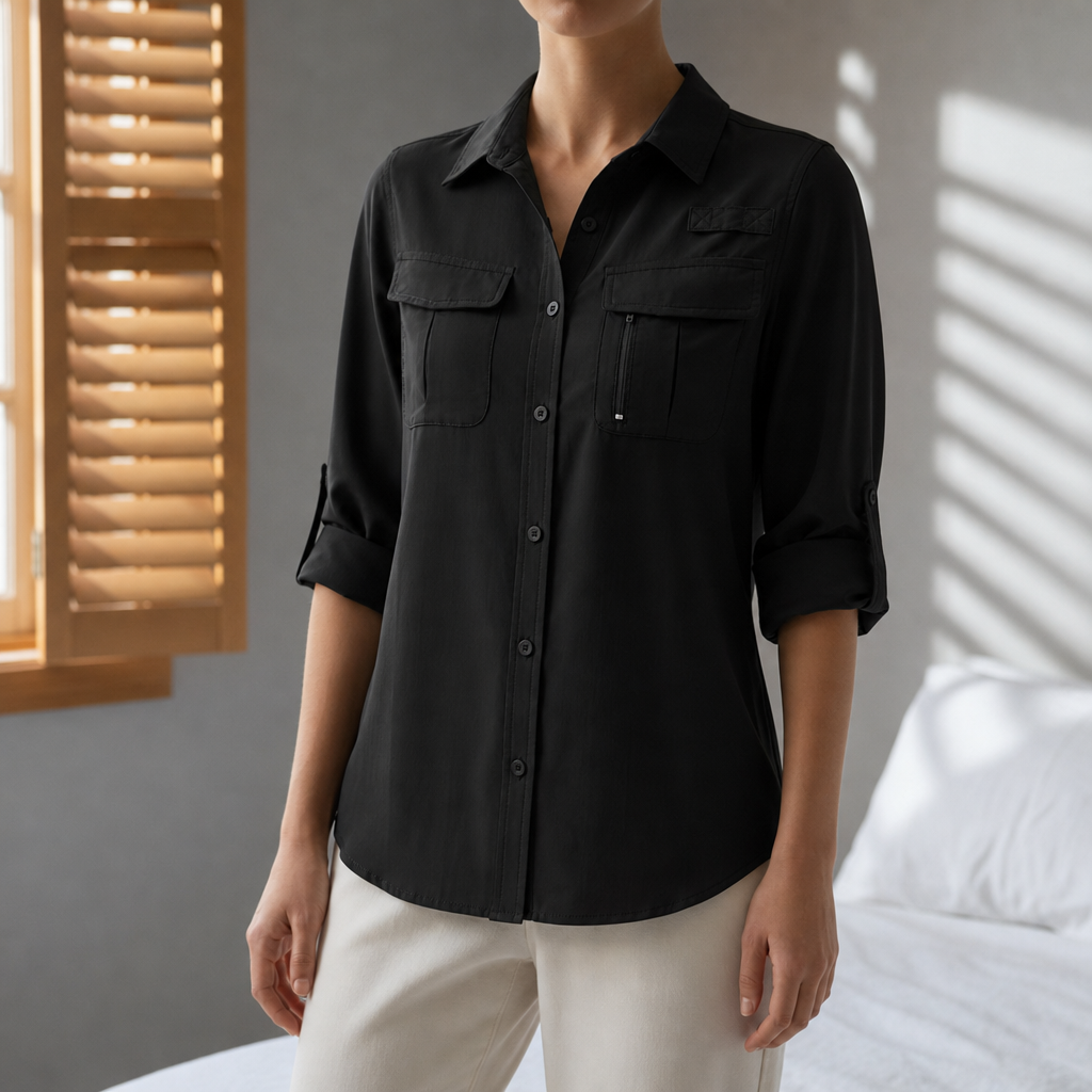 Ajaccio Roll-Sleeve Outdoor Shirt in Black