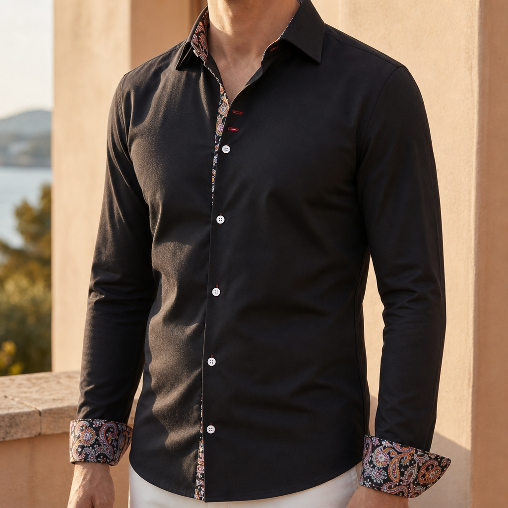Getaria Paisley Accent Dress Shirt in Black