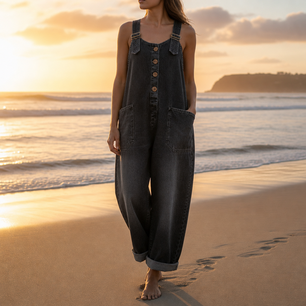 Figueres Relaxed Denim Overalls in Black