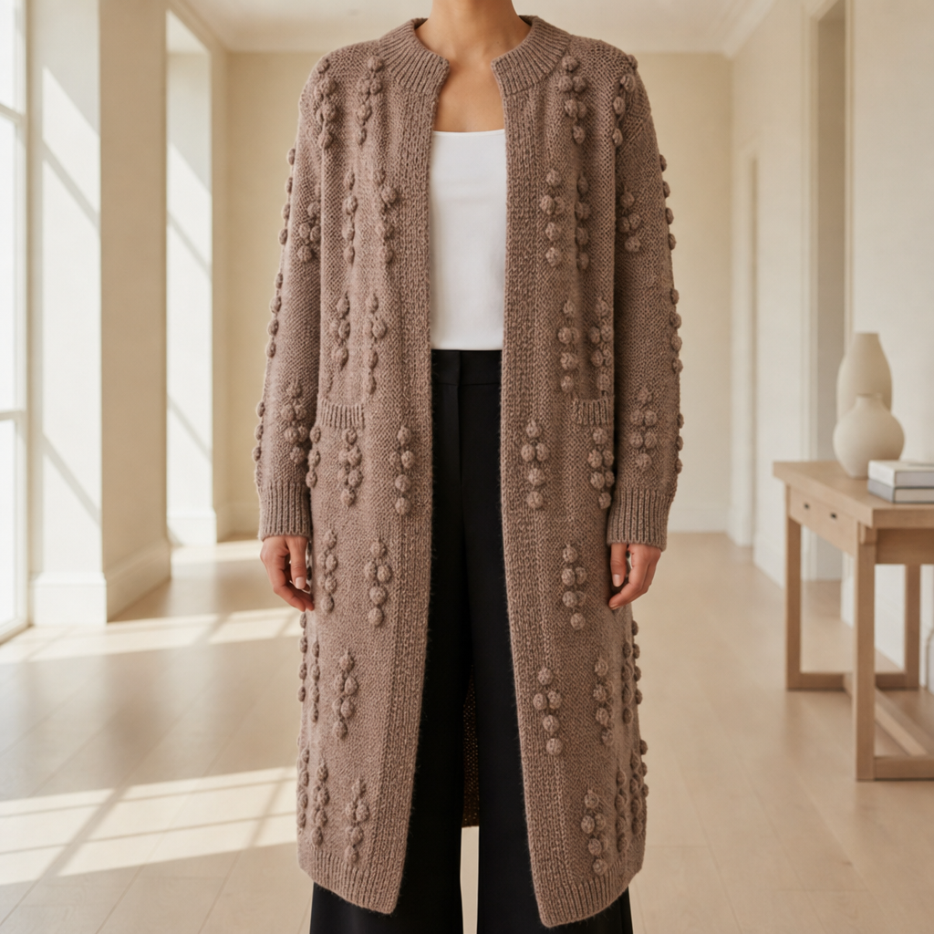 Monreale Textured Knit Long Cardigan in Brown
