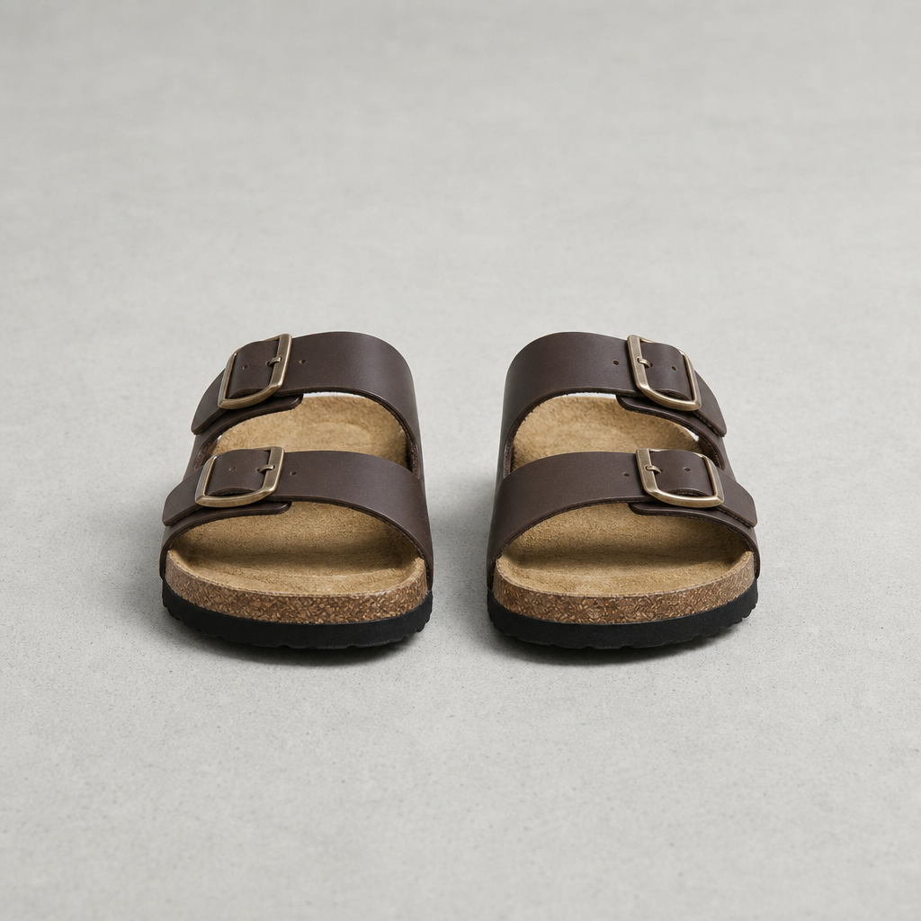 Makarska Double Strap Buckle Sandals in Brown