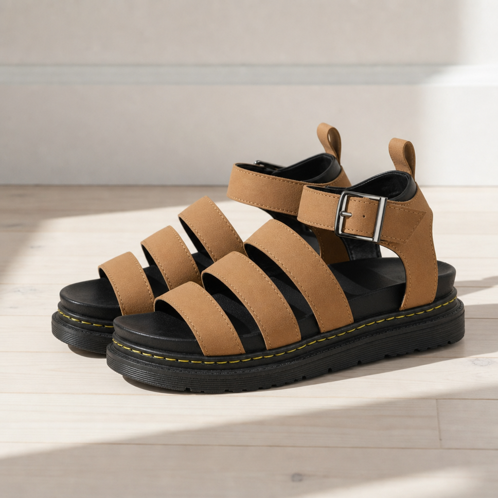 Aix Platform Triple-Strap Sandals in Brown