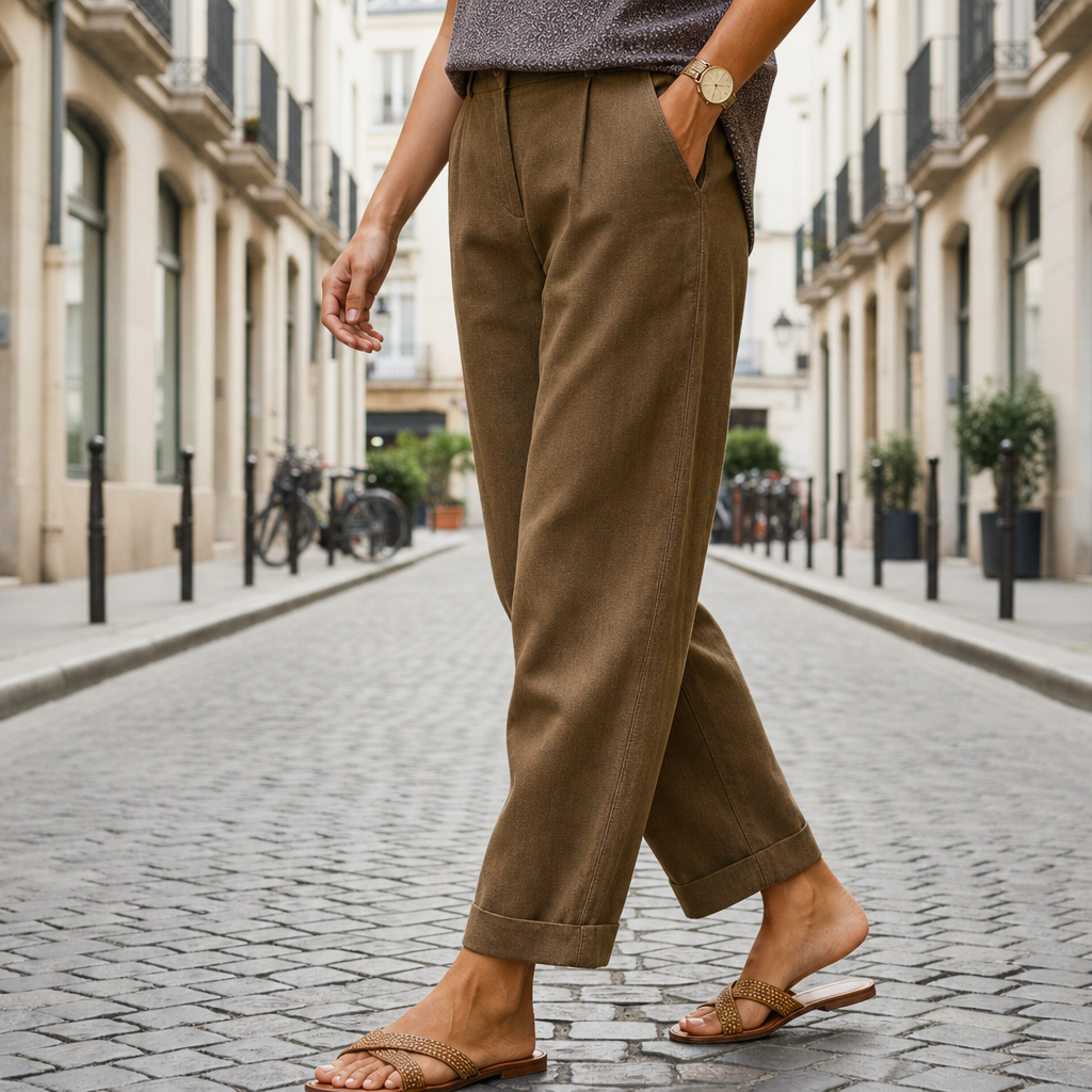 Birgu Cropped Linen Trousers in Coffee Brown