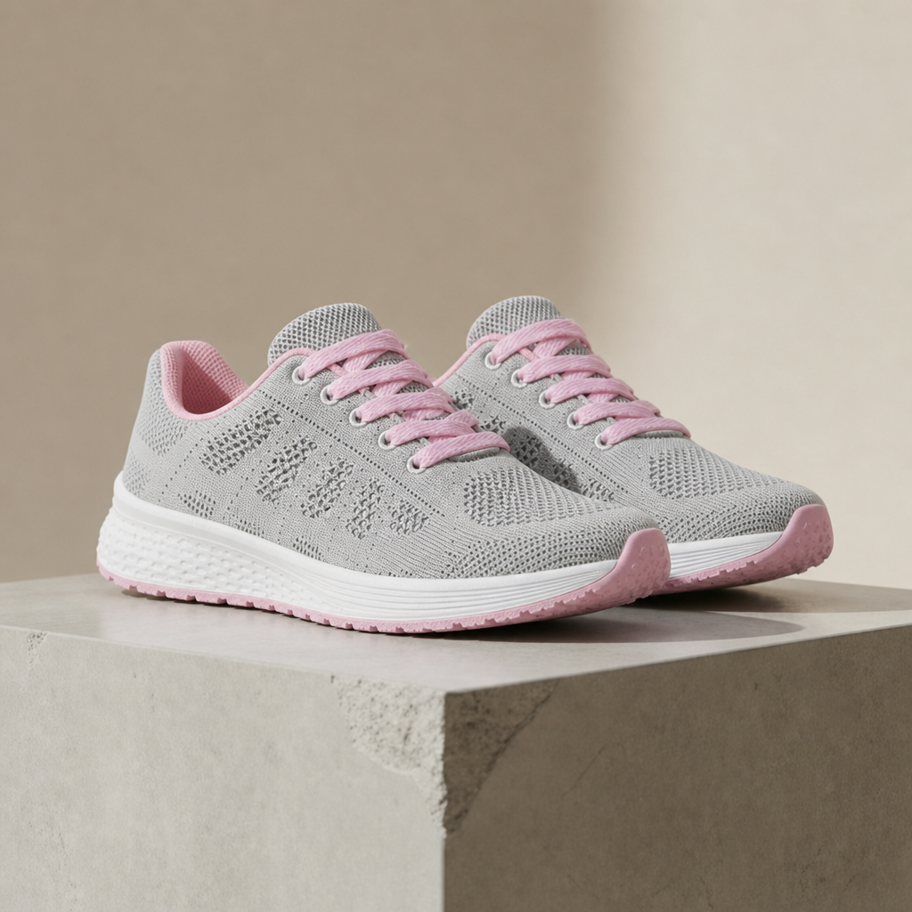Assisi Mesh Lace-Up Sneakers in Grayish Pink
