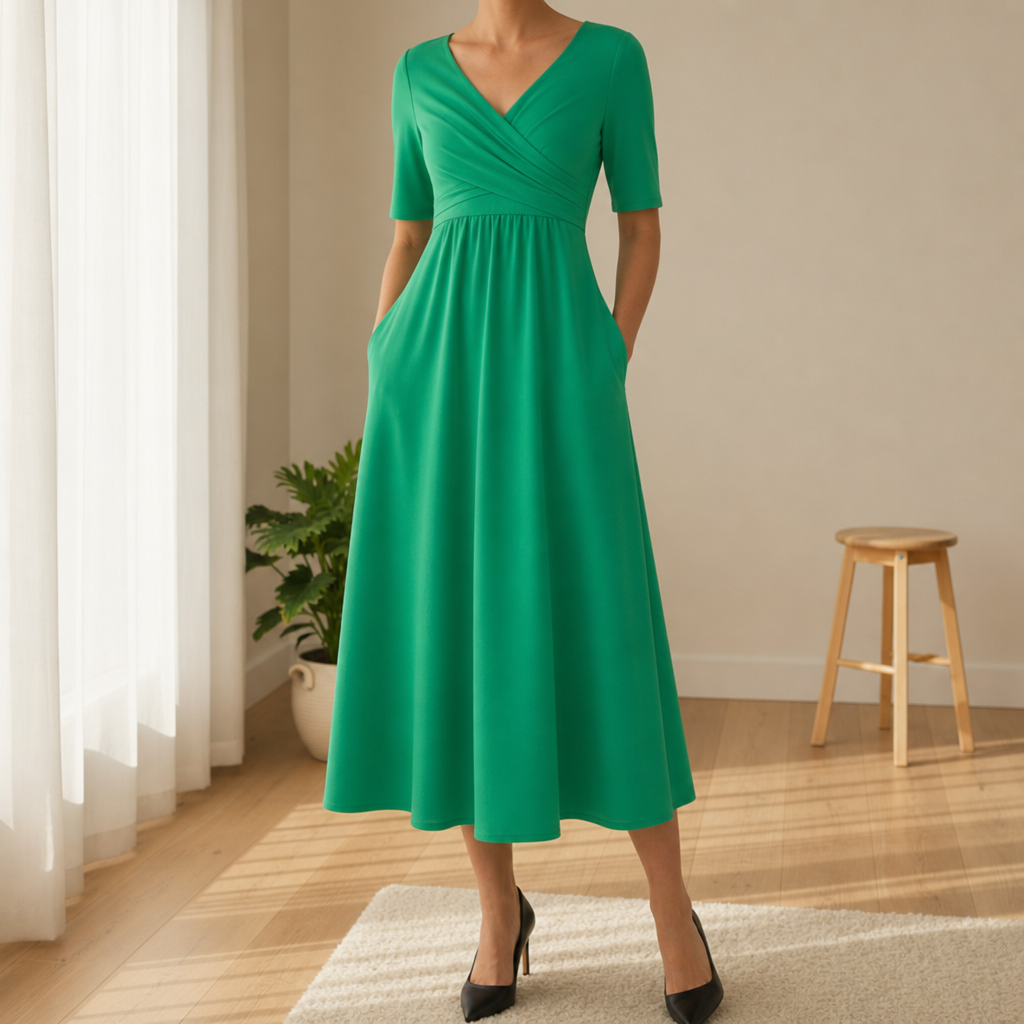 Rethymno Crossover Bodice Midi Dress in Green