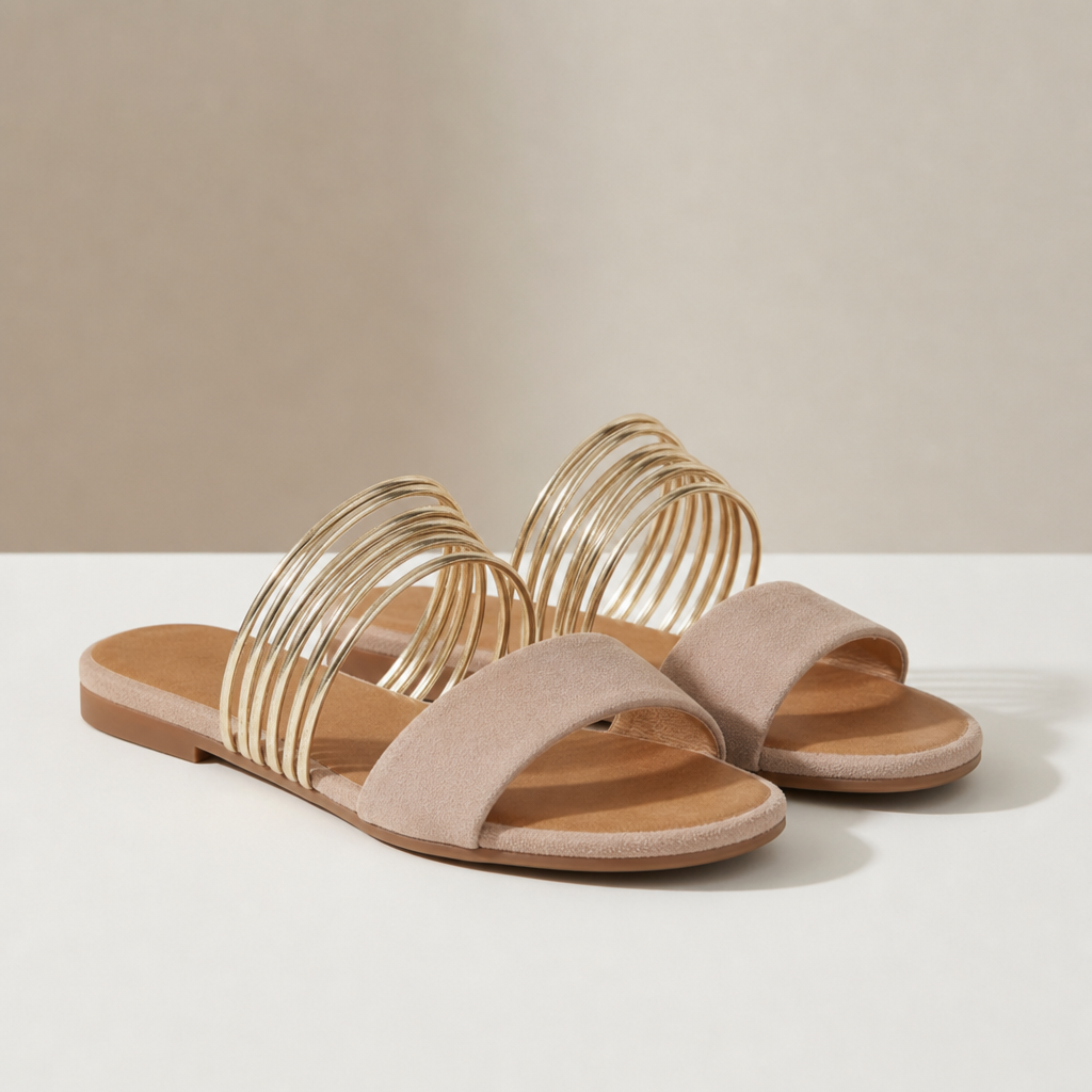 Birgu Gold Multi-Strap Slides in Khaki