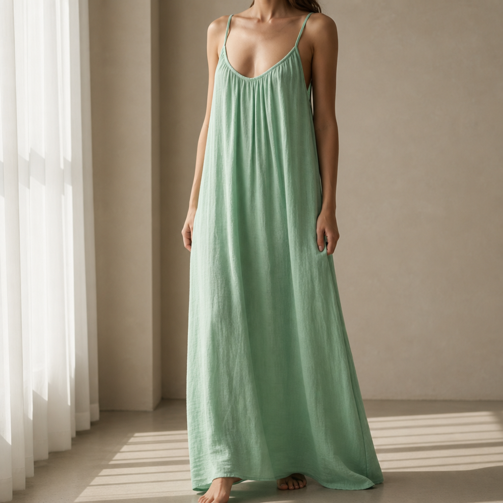 Opatija Backless Linen Maxi Dress in Mint Green