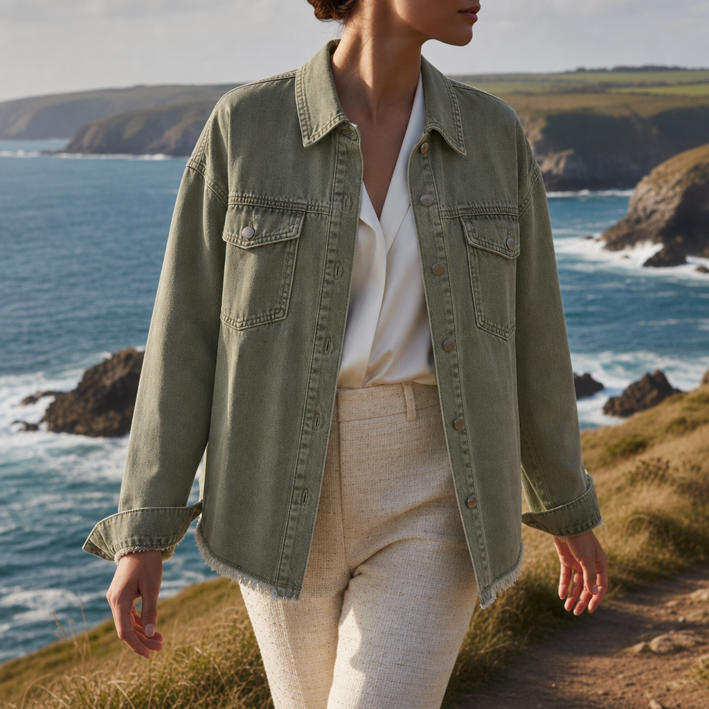 Porquerolles Oversized Denim Jacket in Olive Green