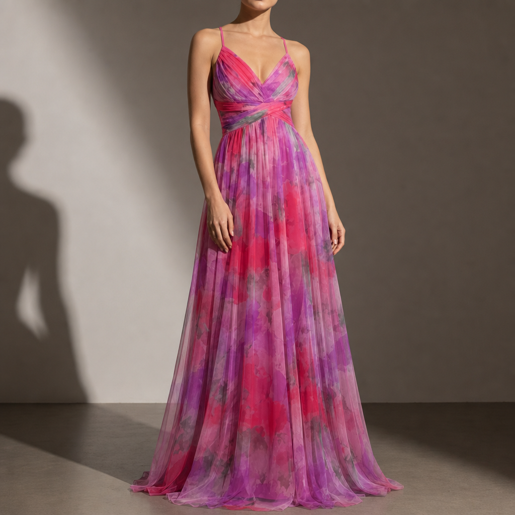 Lacoste Floral Chiffon Maxi Dress in Pink