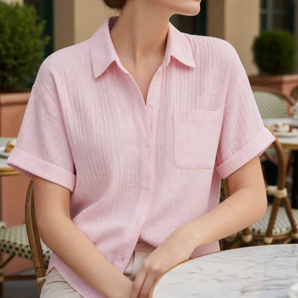 Larnaca Gauze Button-Down Shirt in Pink