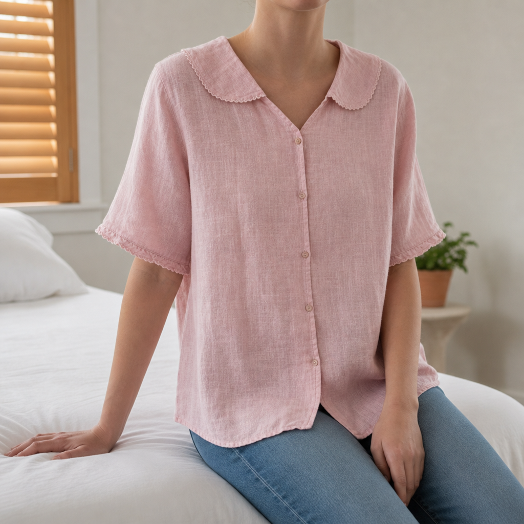 Zakynthos Doll Collar Linen Blouse in Pink