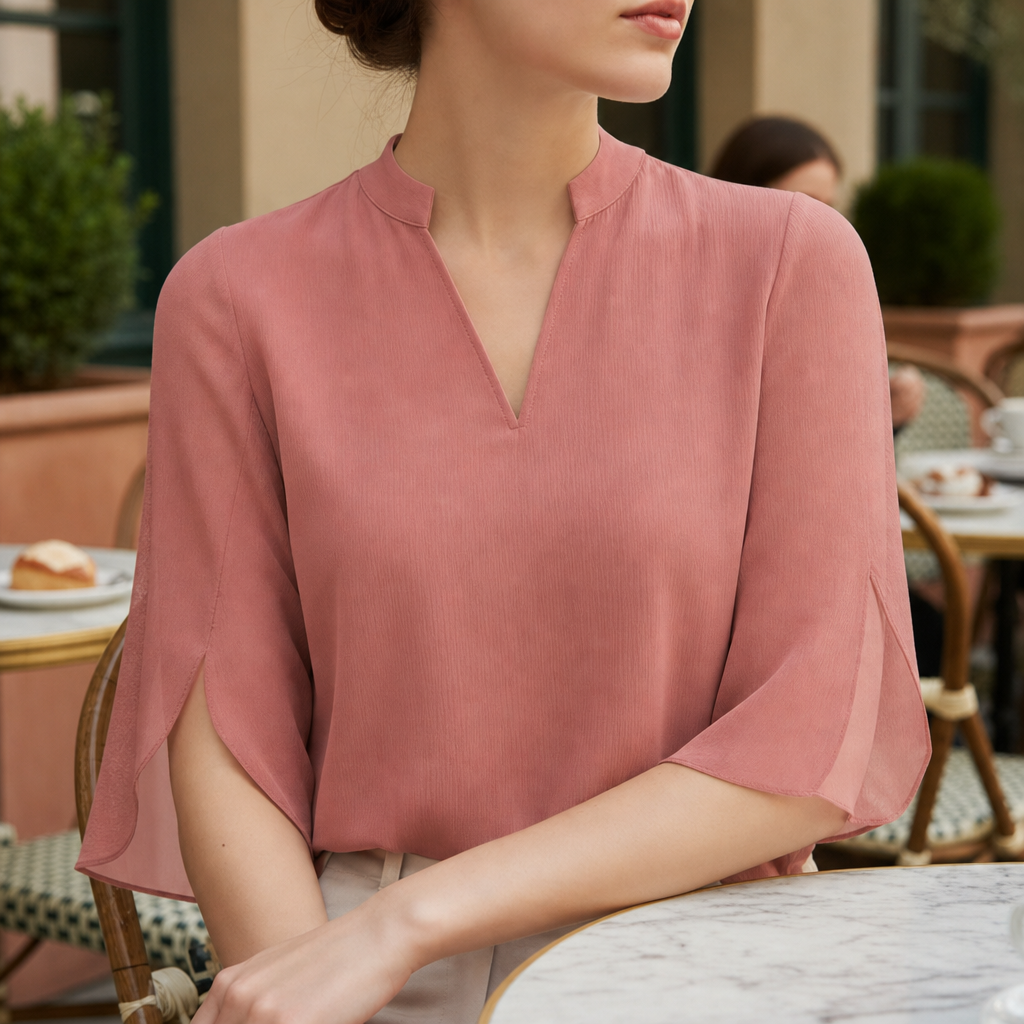 Milos Flared Sleeve Chiffon Blouse in Pink