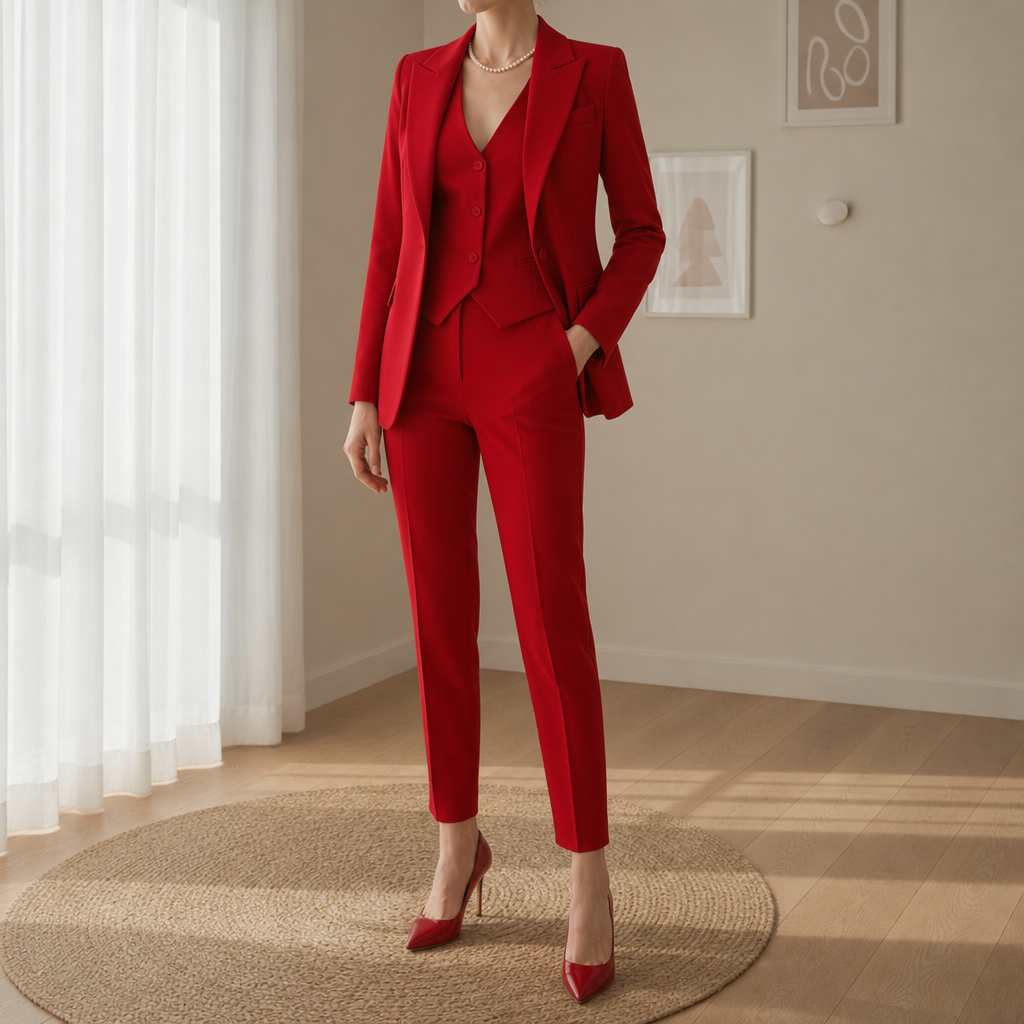 Lerici Tailored 3-Piece Suit Set in Red