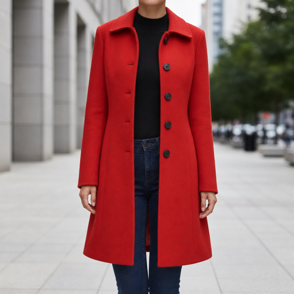 Anzio Structured Wool Coat in Red
