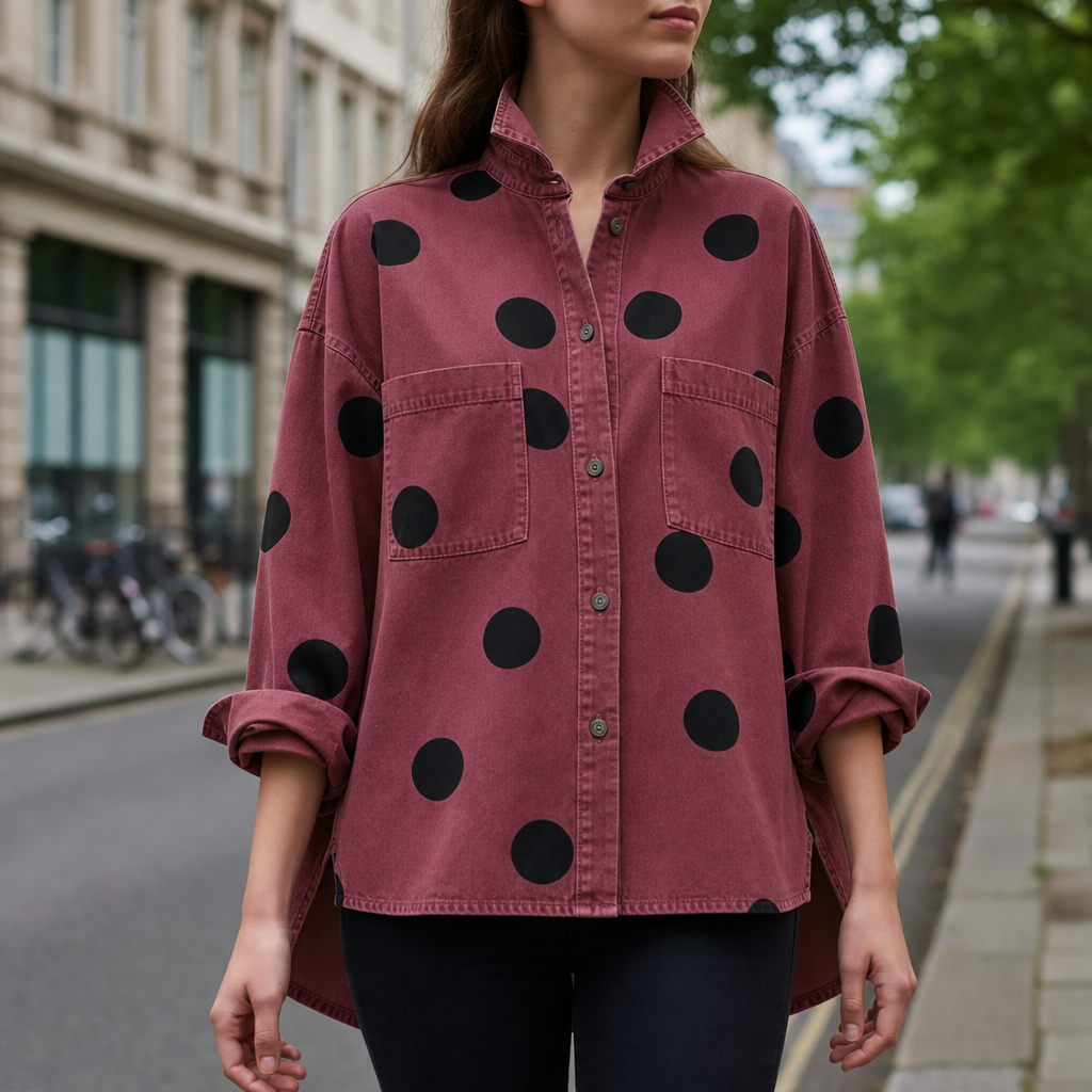 Nafplio Polka Dot Denim Shirt in Red