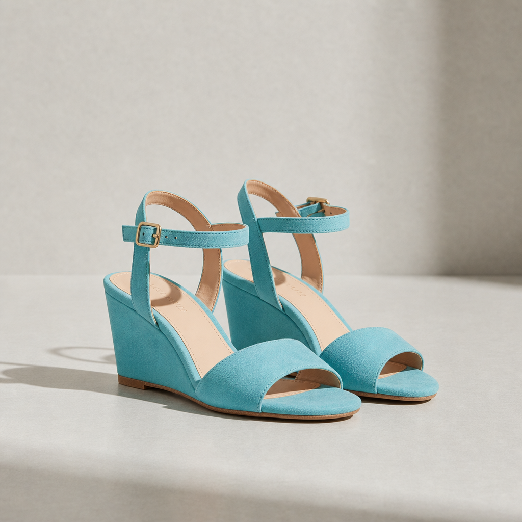 Volterra Wedge Ankle Strap Sandals in Sky Blue
