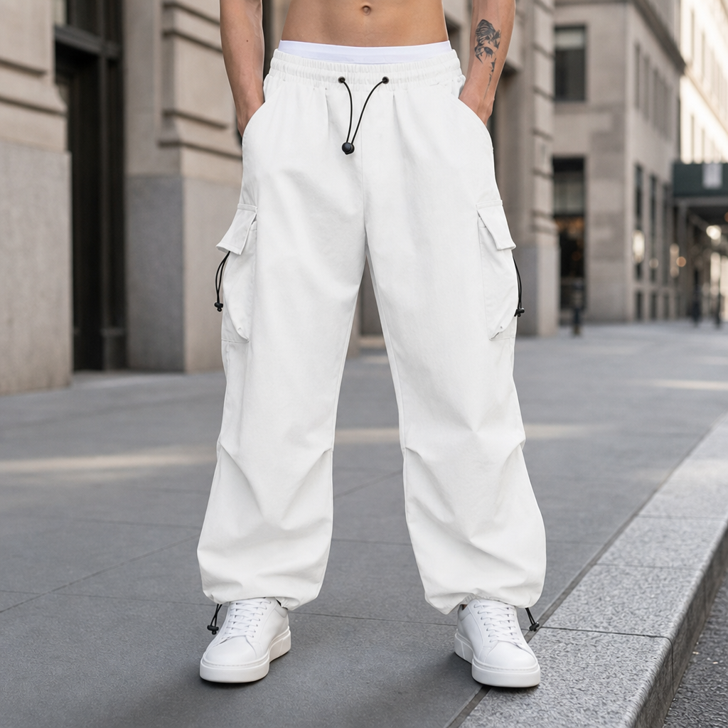 Porec Wide Leg Cargo Pants in White