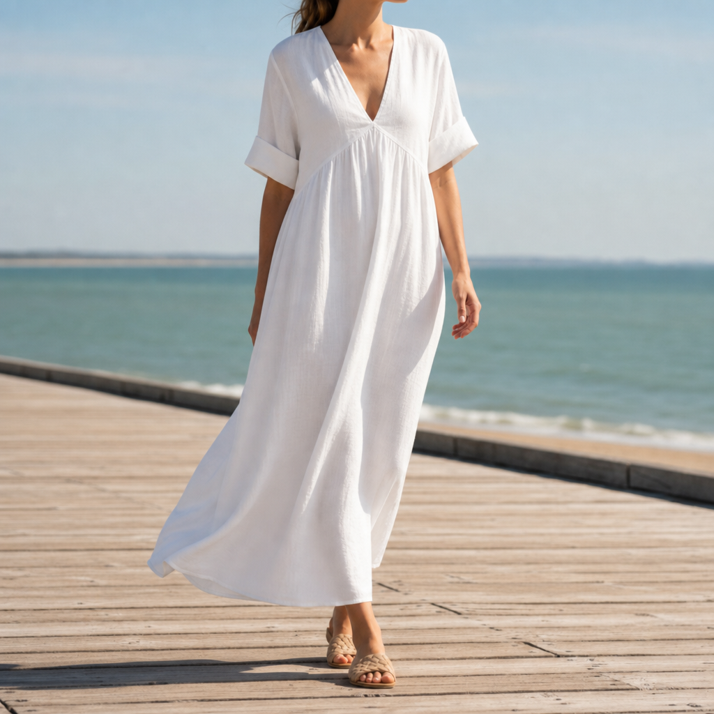 Trogir Relaxed Linen Maxi Dress in White