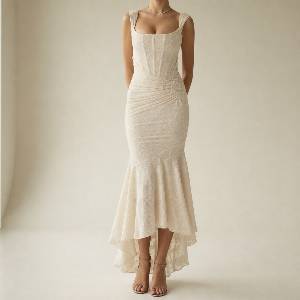 Bonifacio Lace High Low Dress in White