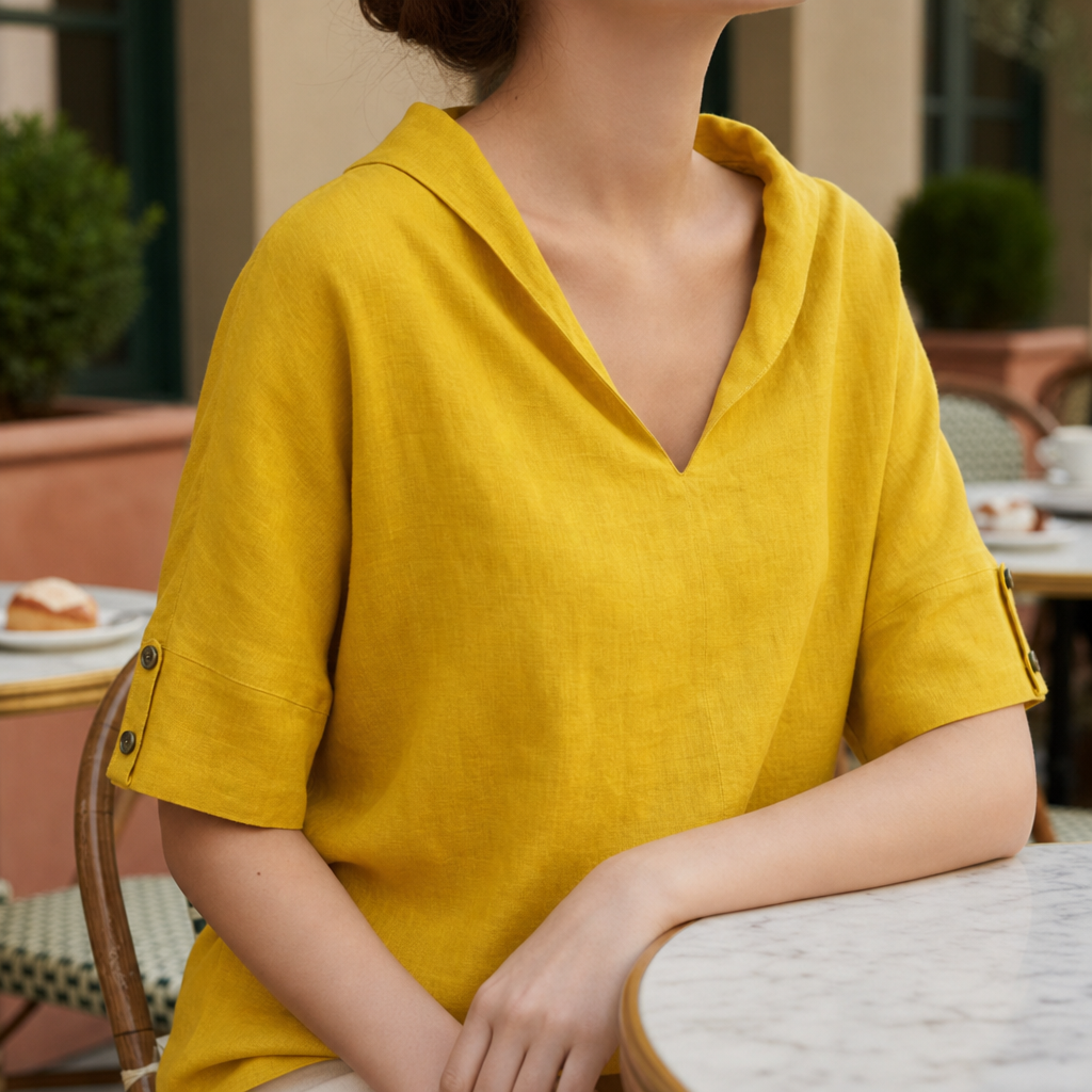 Naxos Linen V-Neck Blouse in Yellow