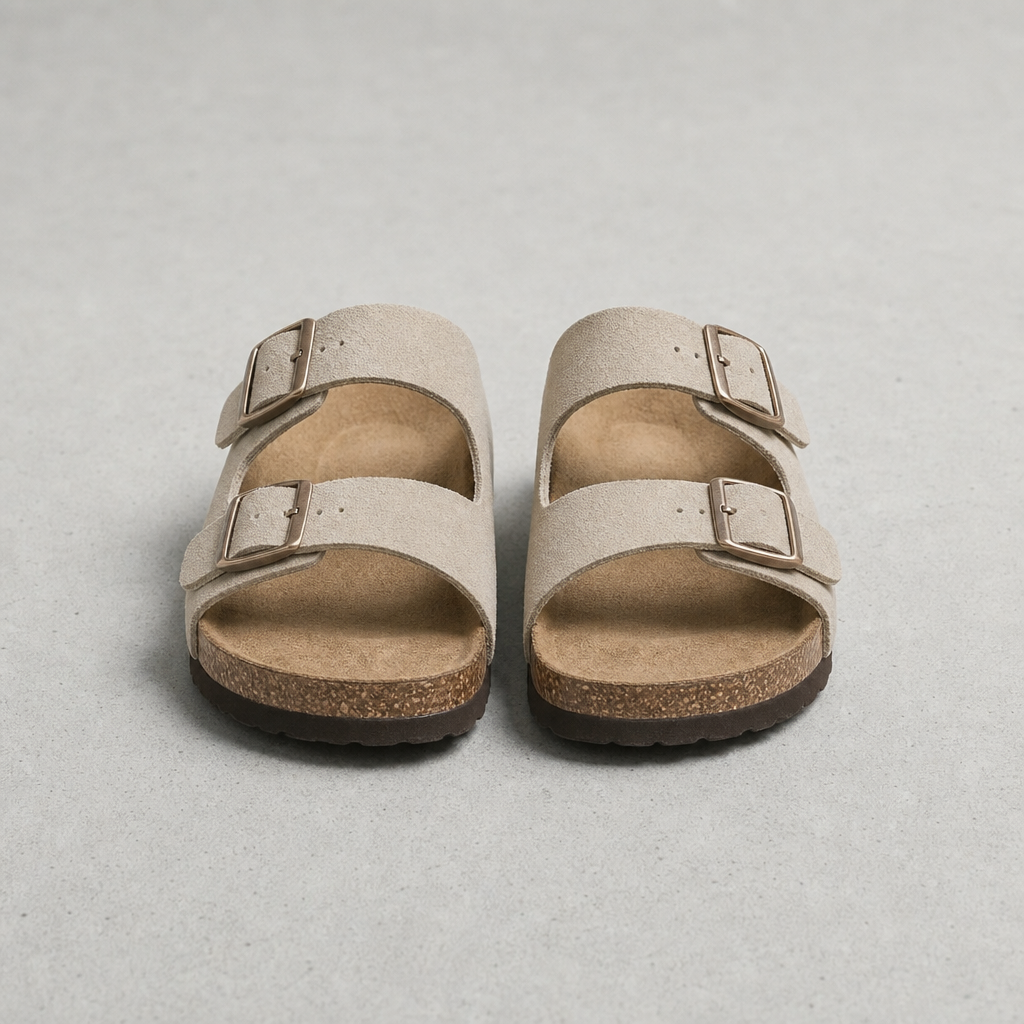Makarska Double Strap Buckle Sandals in Beige