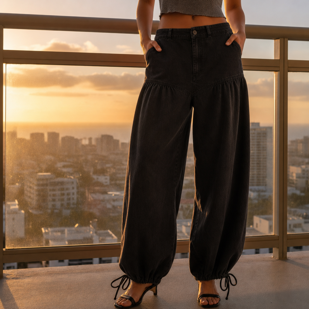 Alassio Denim Balloon Pants in Black