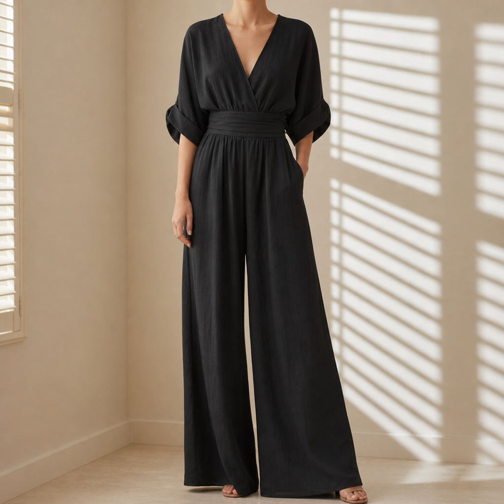 Siracusa V-Neck Wide-Leg Jumpsuit in Black