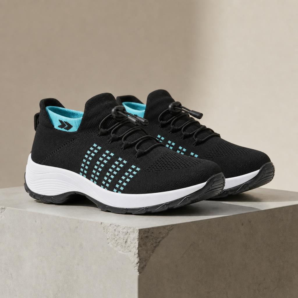 Collioure Orthopedic Platform Trainers in Black Sky Blue