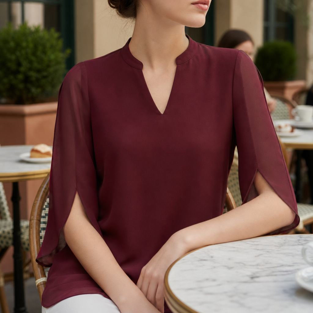 Mojacar Split Sleeve Tunic Blouse in Burgundy