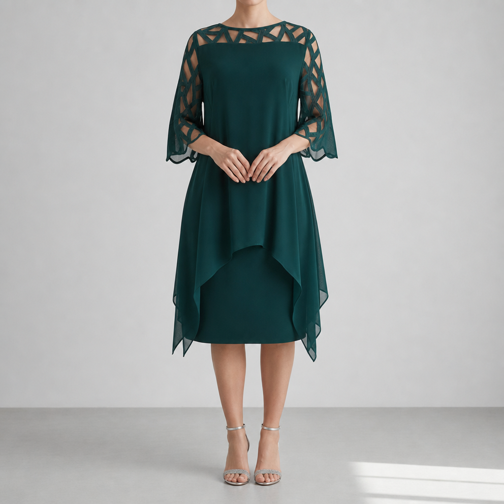 Lamego Lace Sleeve Midi Dress in Green (Almost sold out)