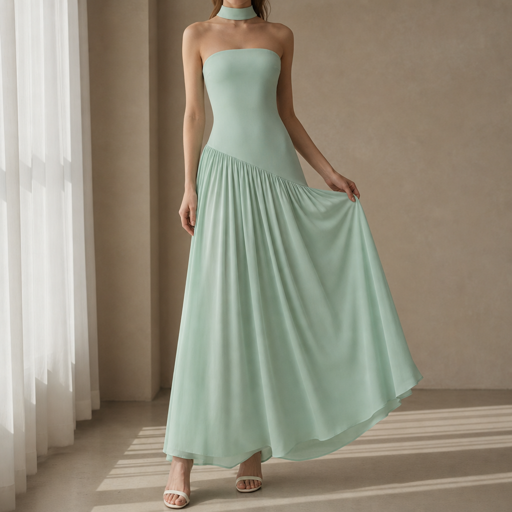 Segovia Strapless Halter Maxi Dress in Green