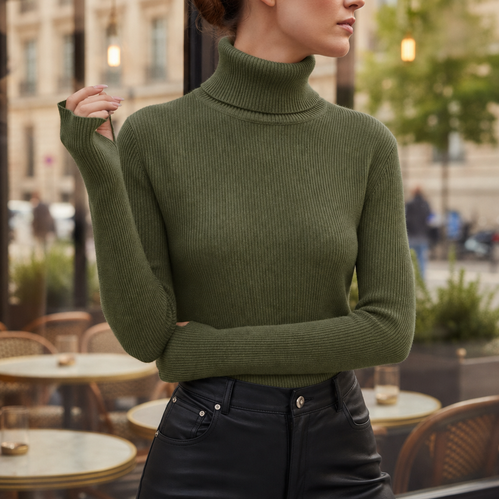 Mijas Ribbed Turtleneck Sweater in Green
