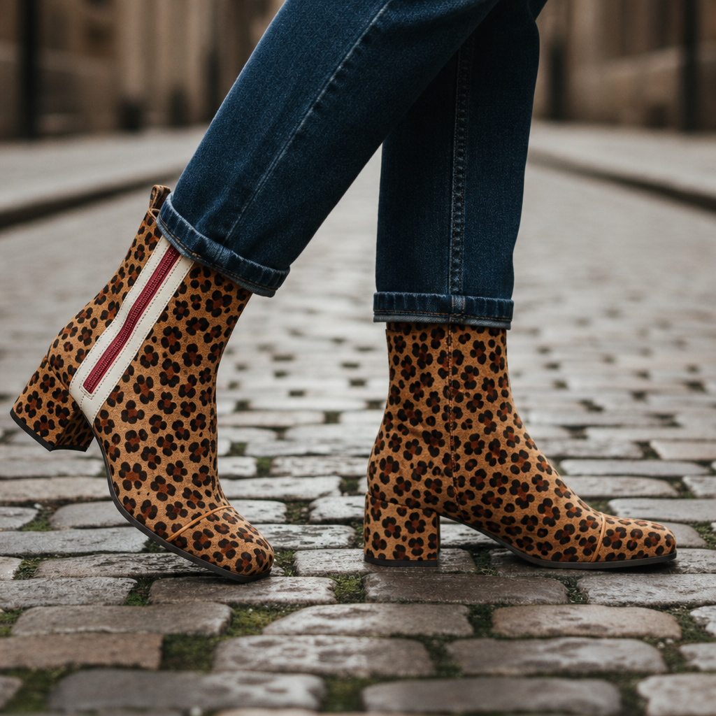 Tarifa Suede Block-Heel Boots in Leopard Print