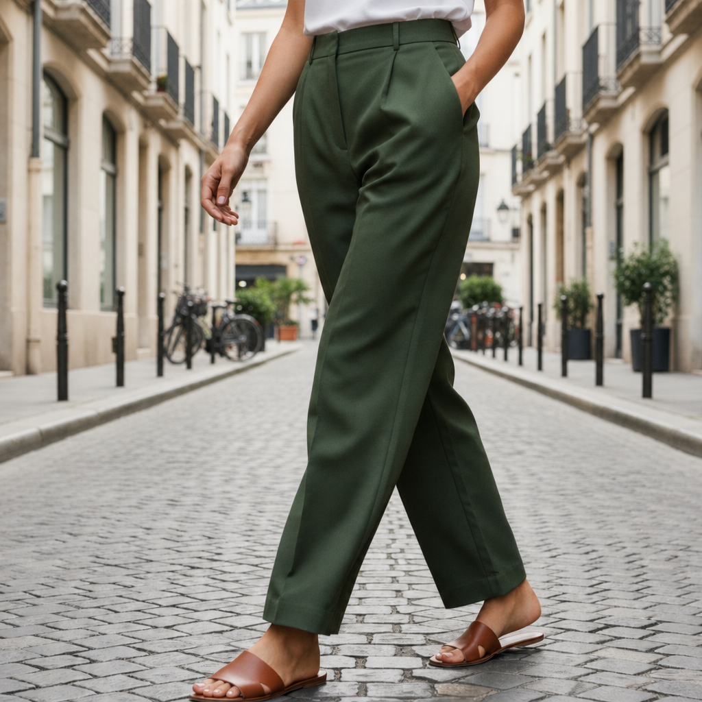 Birgu Cropped Linen Trousers in Olive Green