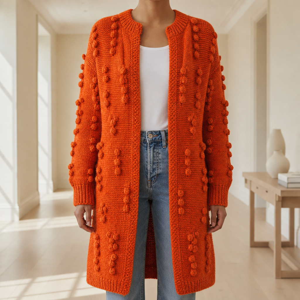 Monreale Textured Knit Long Cardigan in Orange