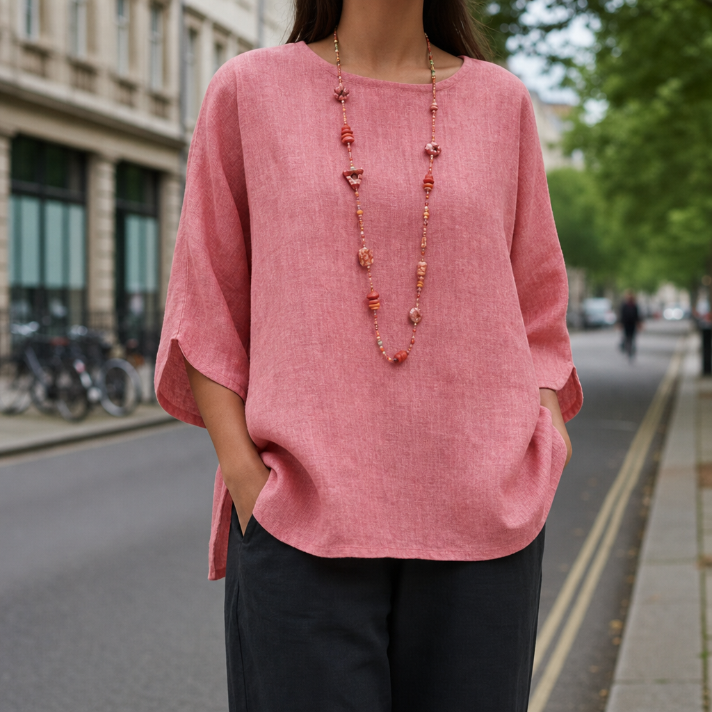 Skopelos Linen Relaxed Blouse in Pink