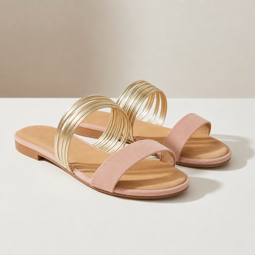Birgu Gold Multi-Strap Slides in Pink