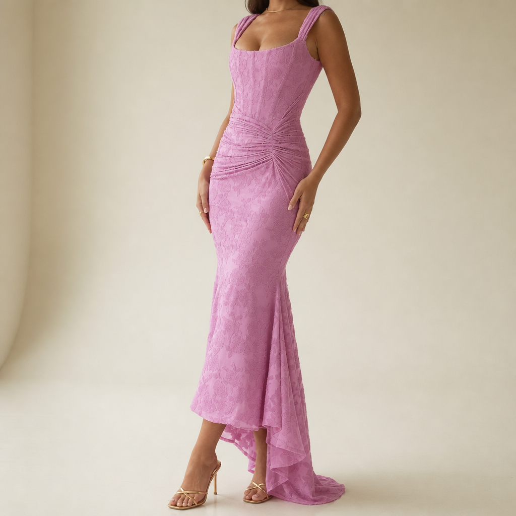 Bonifacio Lace High Low Dress in Purple