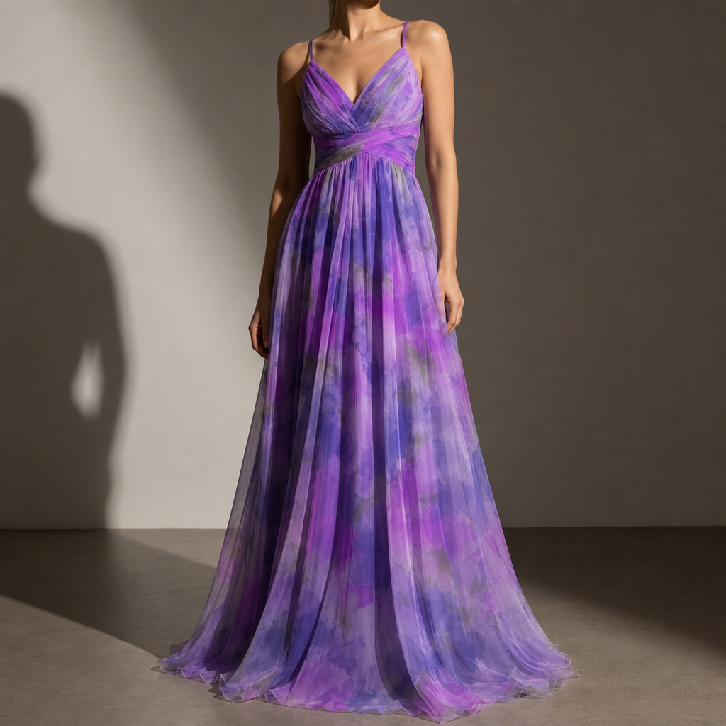 Lacoste Floral Chiffon Maxi Dress in Purple