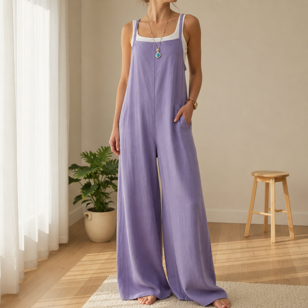 Corte Linen Bib Overall Jumpsuit in Purple