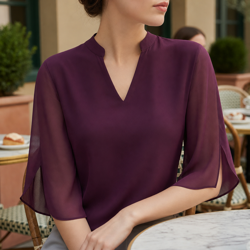 Milos Flared Sleeve Chiffon Blouse in Purple