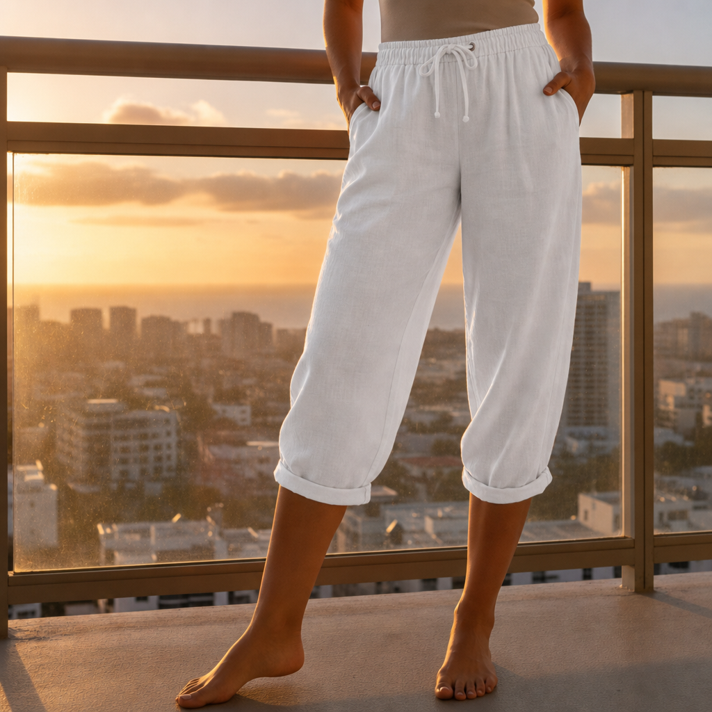 Albufeira Linen Drawstring Bermuda Shorts in White